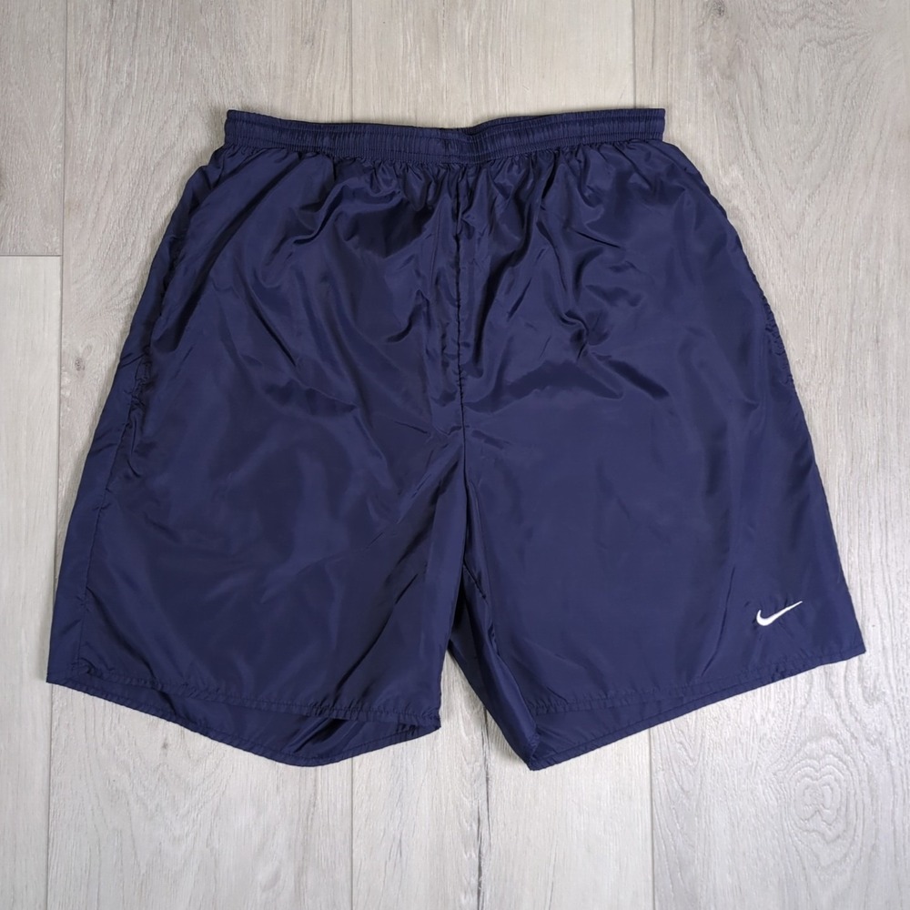 VTG Y2K Nike 100% Nylon Shorts Mens Small Blue 6" Mesh Liner Drawstring Pockets